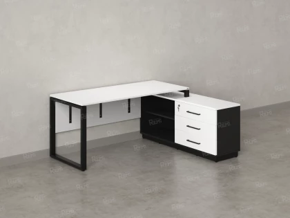 Стол прямой с тумбой R, ЛДСП экран, О-опора 1800x600x750 RM012R-18x6 Белый/Черный