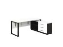 Стол прямой с тумбой R, ЛДСП экран, О-опора 1800x1400x750 RM012R-18x6 Белый/Черный