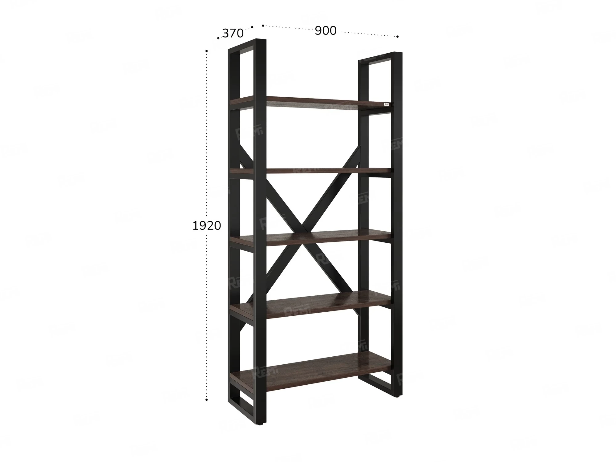 Стеллаж, 5 уровней 900x370x1920 RM131-90x37 Дуб Апрельский шоколад/Черный
