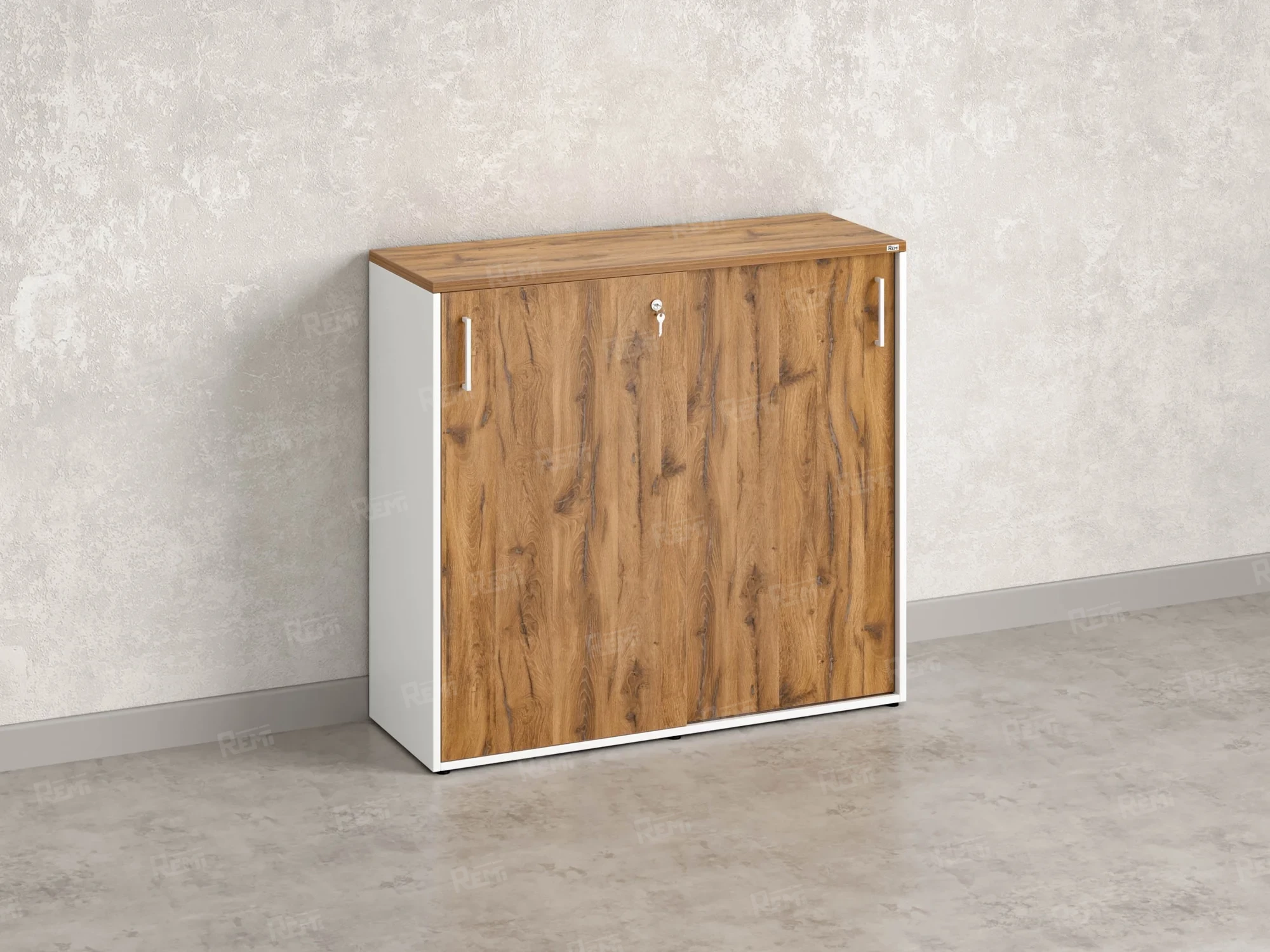 Шкаф-купе низкий, 3 полки, на регулируемых опорах 1200x420x1100 RM129-120x42 Дуб Юстус/Белый