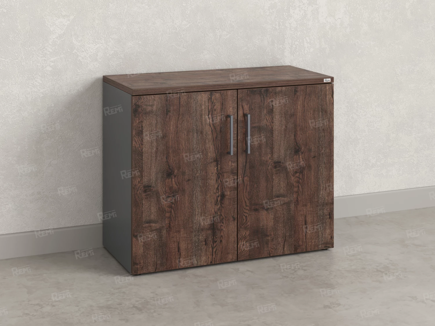 Шкаф низкий распашной, регулируемые опоры, 2 уровня 900x420x750 RM148-90x42 Дуб Апрельский шоколад/Серый