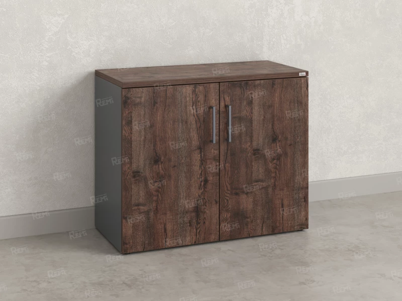 Шкаф низкий распашной, регулируемые опоры, 2 уровня 900x420x750 RM148-90x42 Дуб Апрельский шоколад/Серый