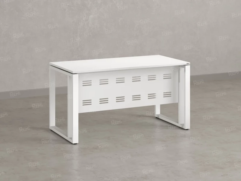 Стол прямой на О-образных опорах с металлическим экраном 1200x700x750 RM042-12x7 Белый/Белый