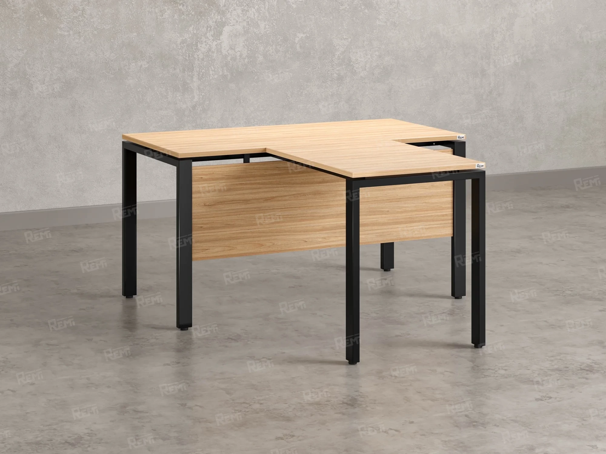 Стол с брифингом с парящей столешницей на П-образных опорах с экраном ЛДСП RM043-18x8 1800x2600x750 Вяз Швейцарский светлый/Черный