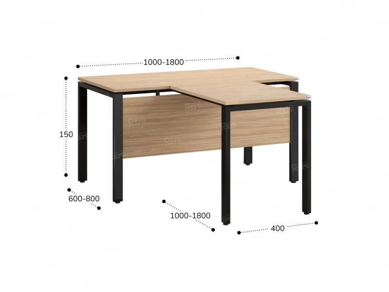 Стол с брифингом с парящей столешницей на П-образных опорах с экраном ЛДСП RM043-18x8 1800x2600x750 Вяз Швейцарский светлый/Черный
