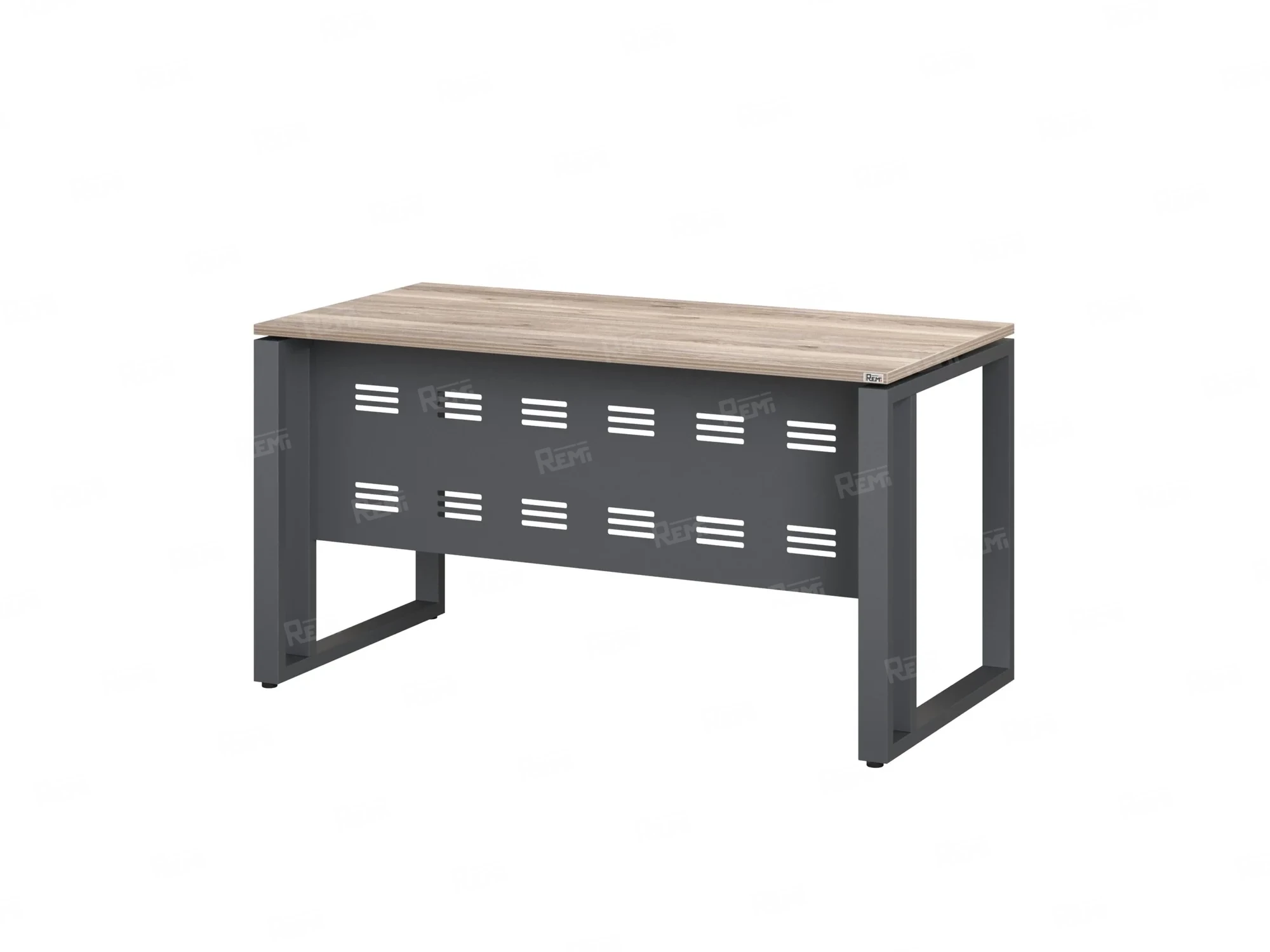 Стол прямой на О-образных опорах с металлическим экраном 2000x900x750 RM042-20x9 Дуб Маувелла/Серый