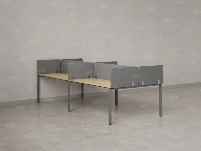 Бенч-система, 4 рабочих места, на П-образных опорах, 8 тканевых экранов 2400x1400x750 RM166-1-12x14 Вяз Швейцарский светлый/Серый