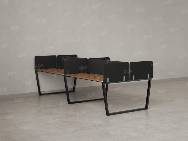 Бенч-система, 4 рабочих места, на U-образных опорах, 8 тканевых экранов 2400x1600x750 RM173-1-12x16 Дуб Юстус/Черный