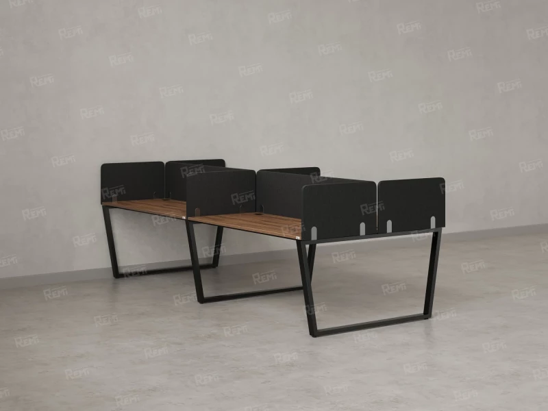 Бенч-система, 4 рабочих места, на U-образных опорах, 8 тканевых экранов 2400x1600x750 RM173-1-12x16 Дуб Юстус/Черный