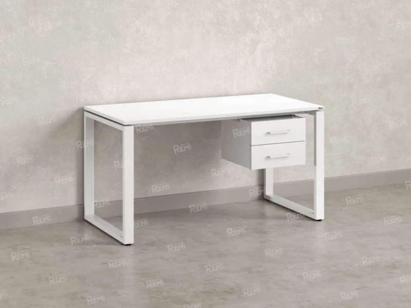 Стол прямой с подвесной тумбой 2 ящика, О-опора 1800x800x750 RM037-18x8 Белый/Белый
