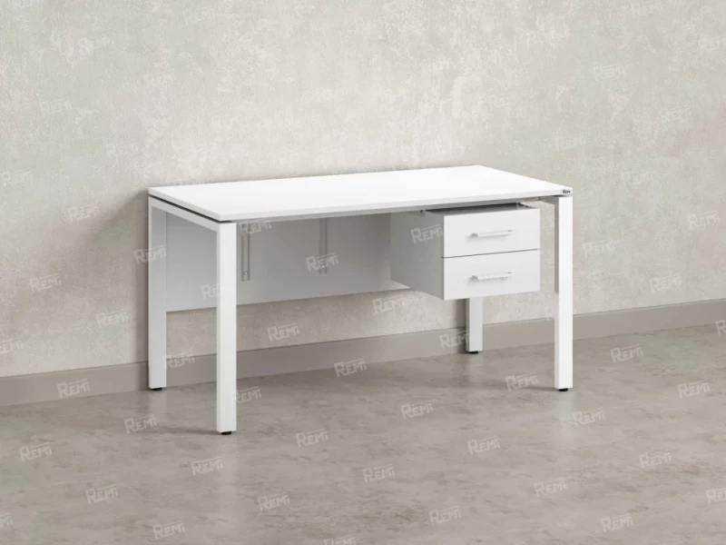 Стол прямой, подвесная тумба, ЛДСП экран, П-опора 1800x600x750 RM031-18x6 Белый/Белый