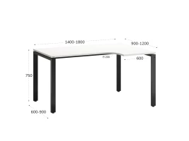 Стол угловой, П-опора, правый 1400x700/900x750, RM052-14x7-9 Белый/Черный