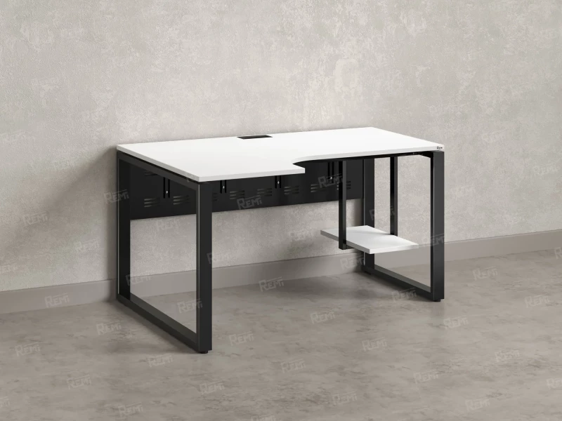 Стол угловой, экран металл, О-опора, левый 1800x700/900x750, RM056-18x7-9 Белый/Черный