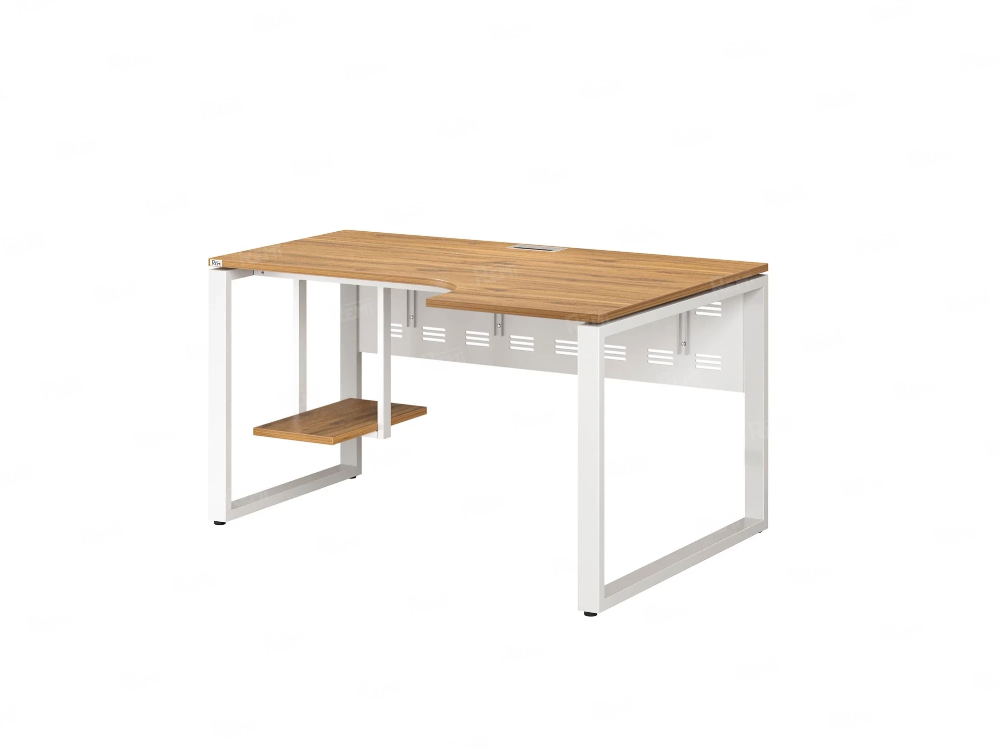 Стол угловой, экран металл, О-опора, правый 1400x900/1200x750, RM057-14x9-12 Дуб Юстус/Белый