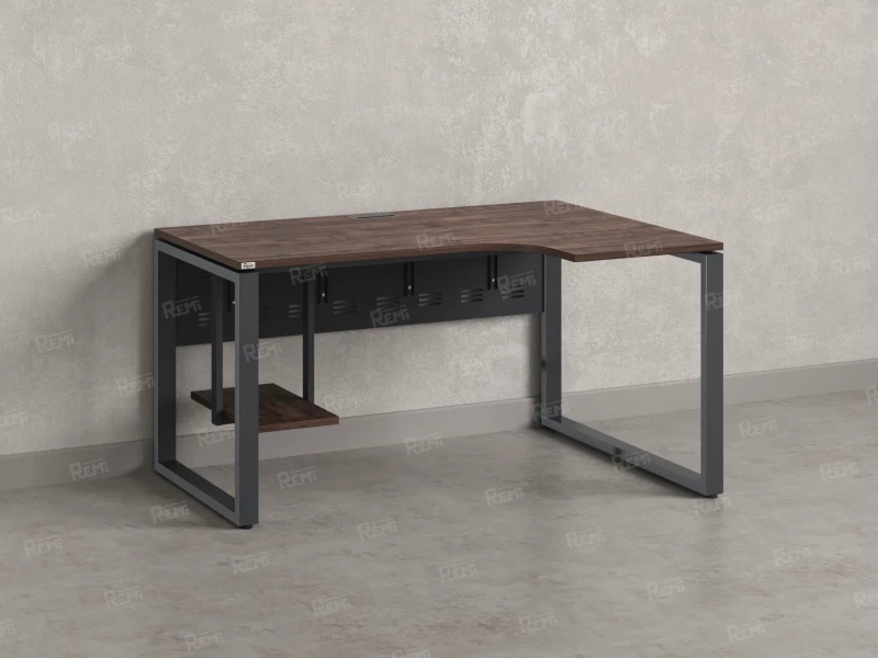 Стол угловой, экран металл, О-опора, правый 1800x800/1000x750, RM057-18x8-10 Дуб Апрельский шоколад/Серый