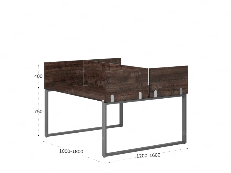 Бенч-система, 2 рабочих места, 5 ЛДСП экранов 1000x1200x750 RM169-4-10x12 Дуб Апрельский шоколад/Серый