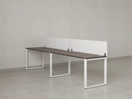 Бенч-система в 1 ряд, 2 рабочих места 2 тканевых экранов 3200x600x750 RM168-3-32x6 Дуб Апрельский шоколад/Белый