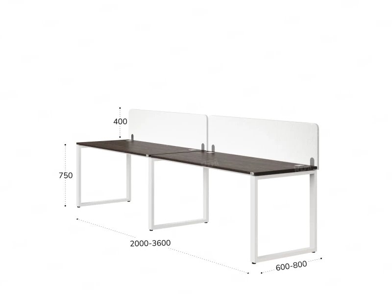 Бенч-система в 1 ряд, 2 рабочих места 2 тканевых экранов 3200x600x750 RM168-3-32x6 Дуб Апрельский шоколад/Белый