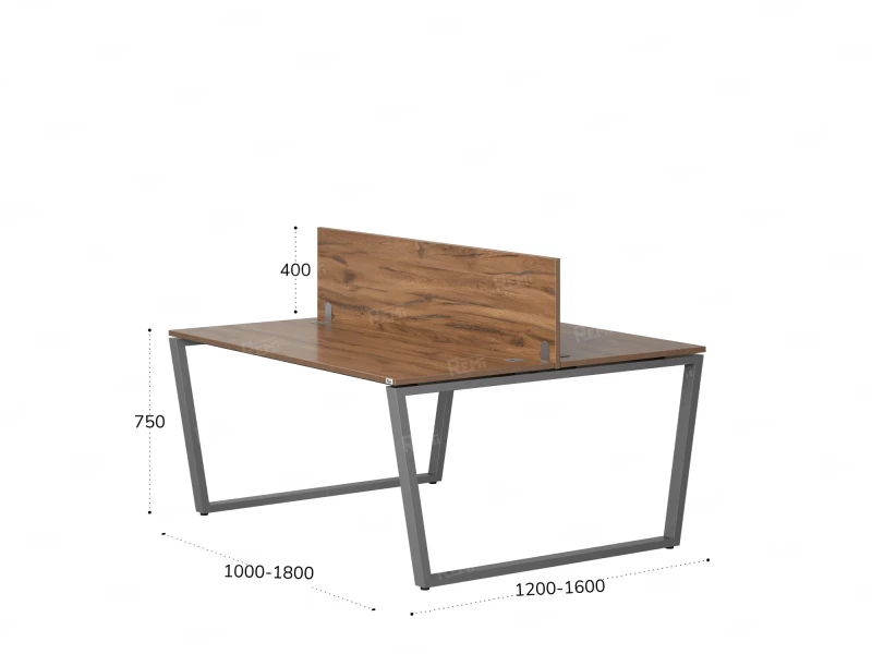 Бенч-система, 2 рабочих места, с одним экраном ЛДСП 1200x1200x750 RM172-2-12x12 Дуб Юстус/Серый