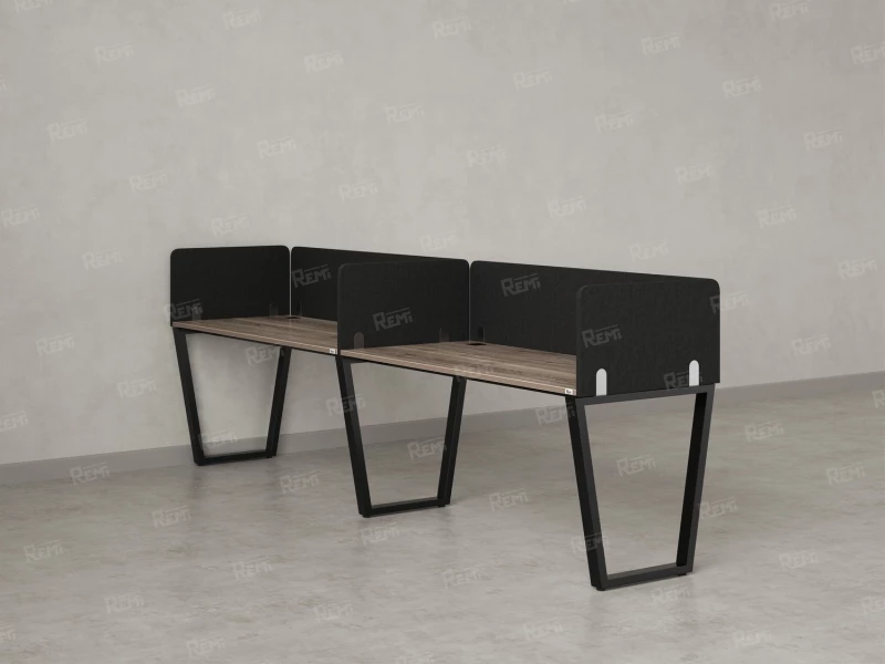 Бенч-система в 1 ряд, 2 рабочих места 5 тканевых экранов 3600x600x750 RM174-1-36x6 Дуб Маувелла/Черный