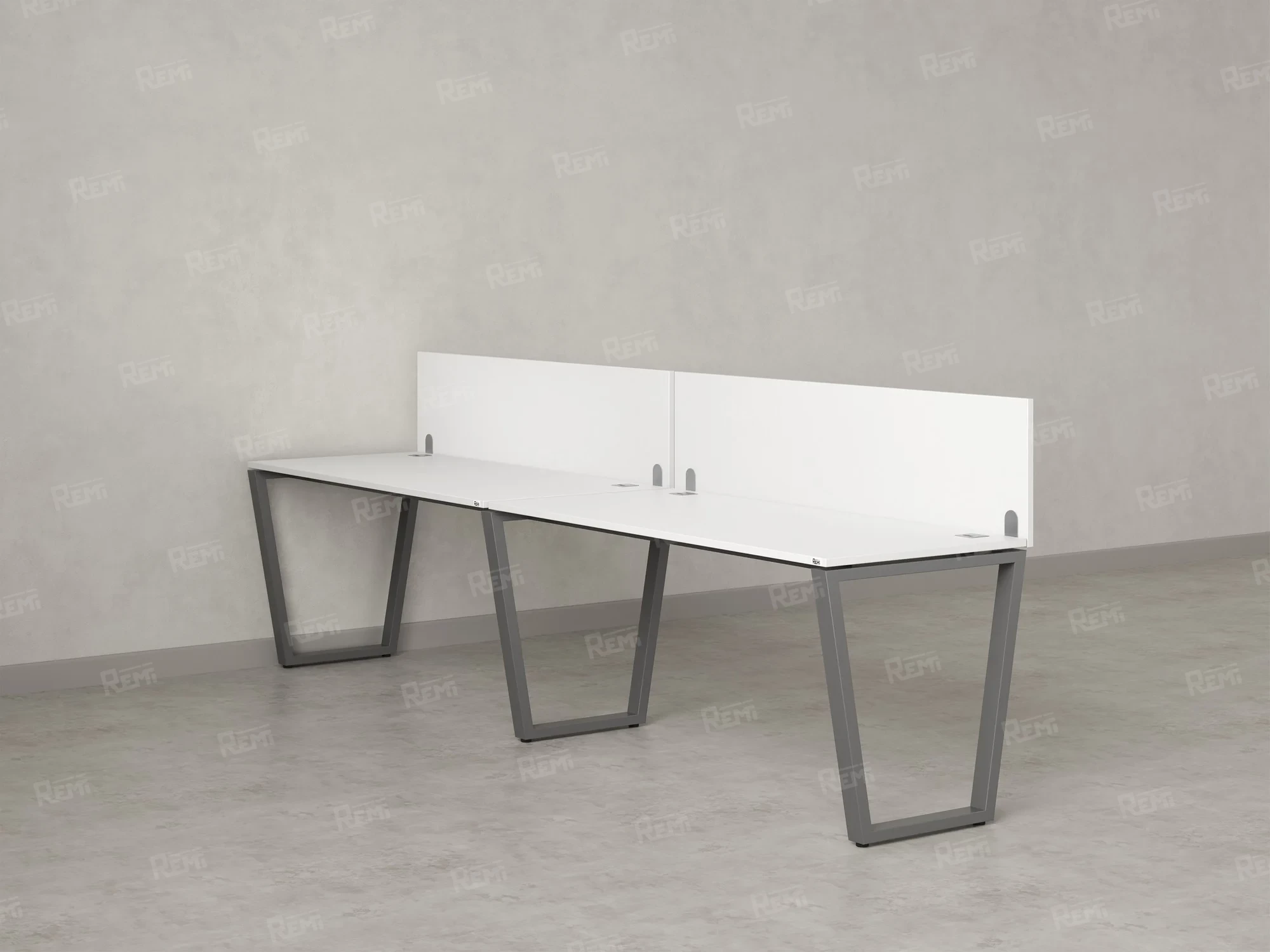 Бенч-система в 1 ряд, 2 рабочих места 2 ЛДСП экранов 2000x700x750 RM174-4-20x7 Белый/Серый