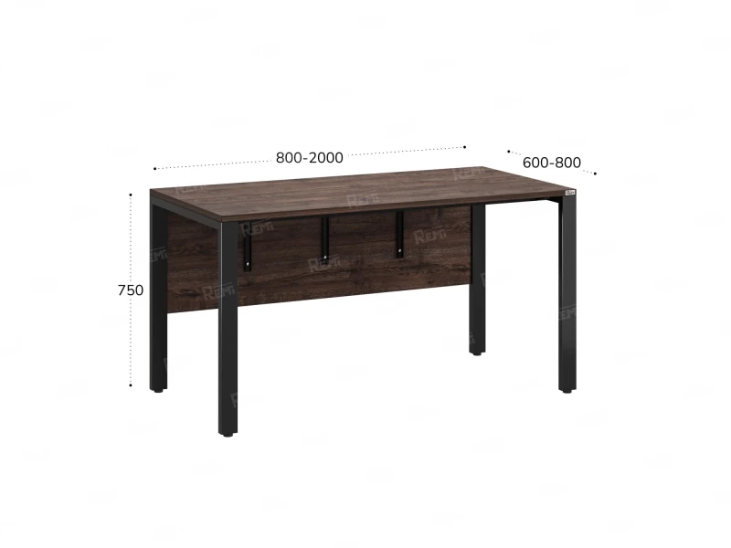 Стол прямой на П-образных опорах, экран ЛДСП 1600x600x750 RM005-16x6 Дуб Апрельский шоколад/Черный