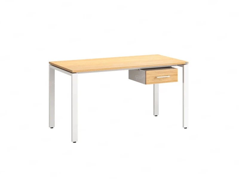 Стол прямой с подвесной тумбой, П-опора 1600x800x750 RM038-16x8 Вяз Швейцарский светлый/Белый