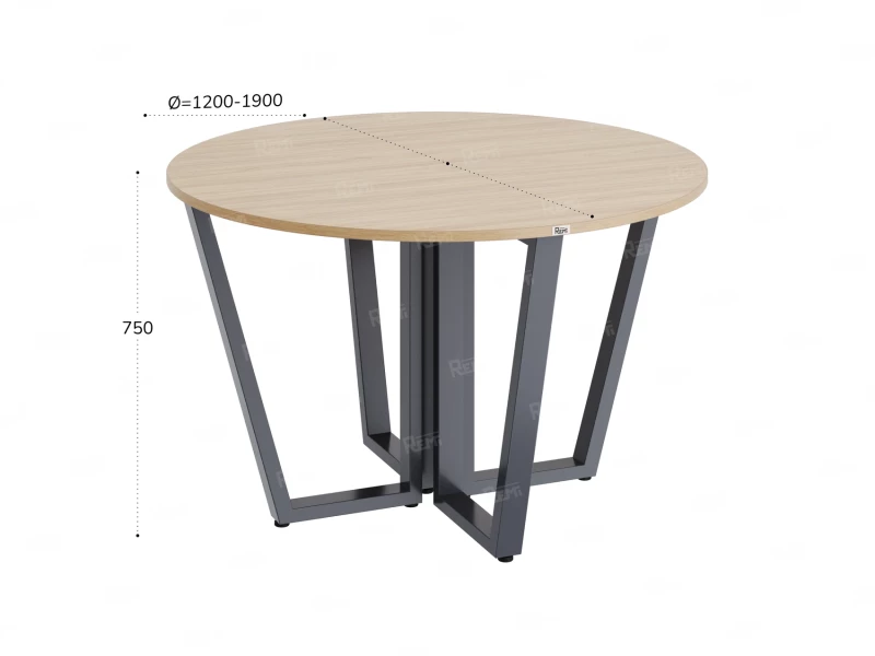 Круглый стол на U-образных опорах 1200x1200x750 RM188-12x12 Вяз Швейцарский светлый/Серый