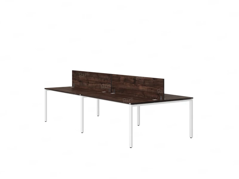 Бенч-система, 4 рабочих места, на П-образных опорах, 2 ЛДСП экранов 3600x1600x750 RM166-4-18x16 Дуб Апрельский шоколад/Белый