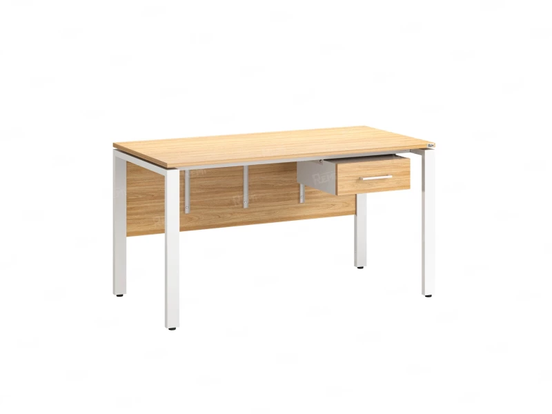 Стол прямой, подвесная тумба, ЛДСП экран, П-опора 1600x800x750 RM030-16x8 Вяз Швейцарский светлый/Белый