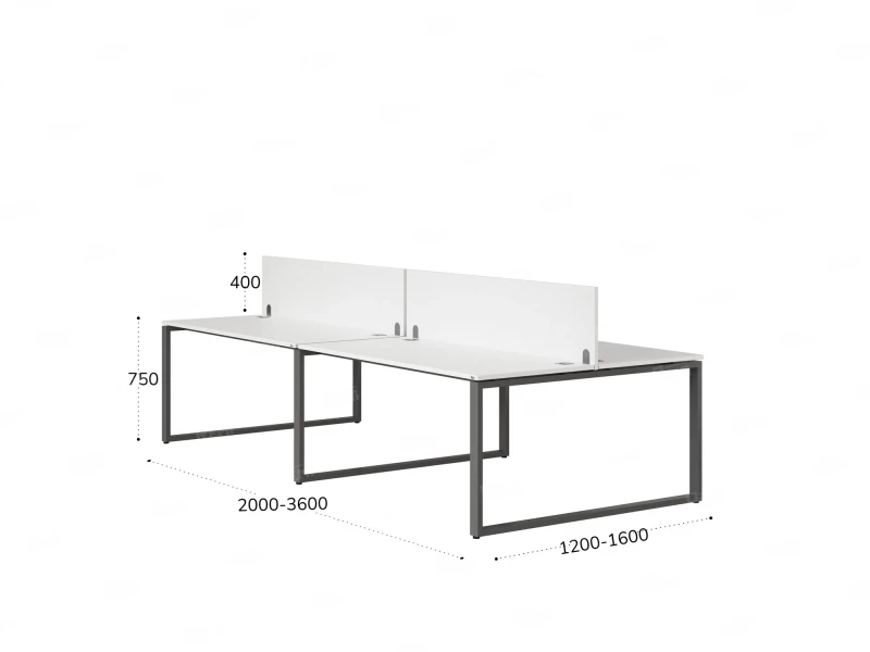 Бенч-система, 4 рабочих места, на О-образных опорах, 2 ЛДСП экранов 3200x1600x750 RM170-4-16x16 Белый/Серый