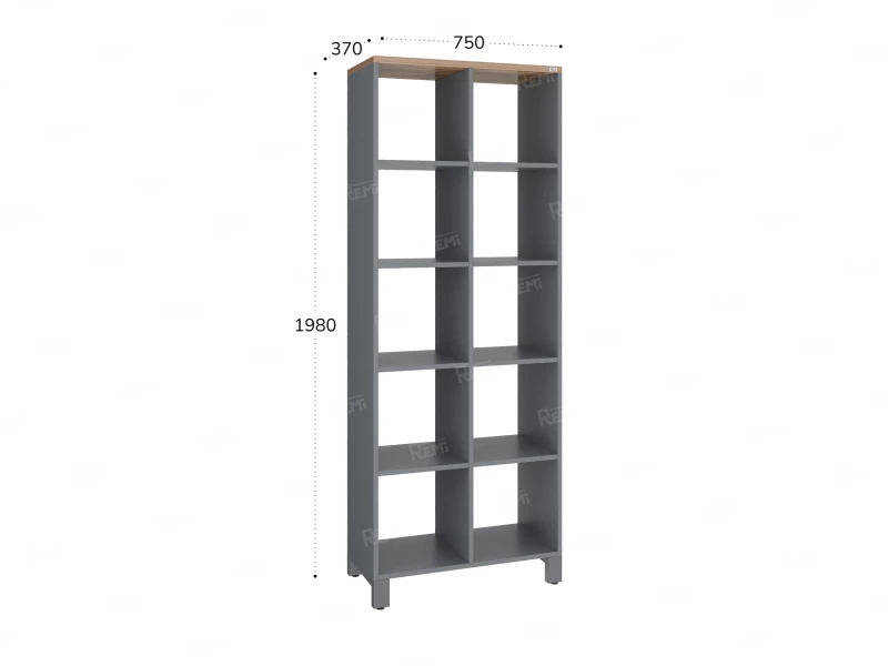 Стеллаж, 10 ячеек 750х370х1980 RM142-75x37 Дуб Юстус/Серый