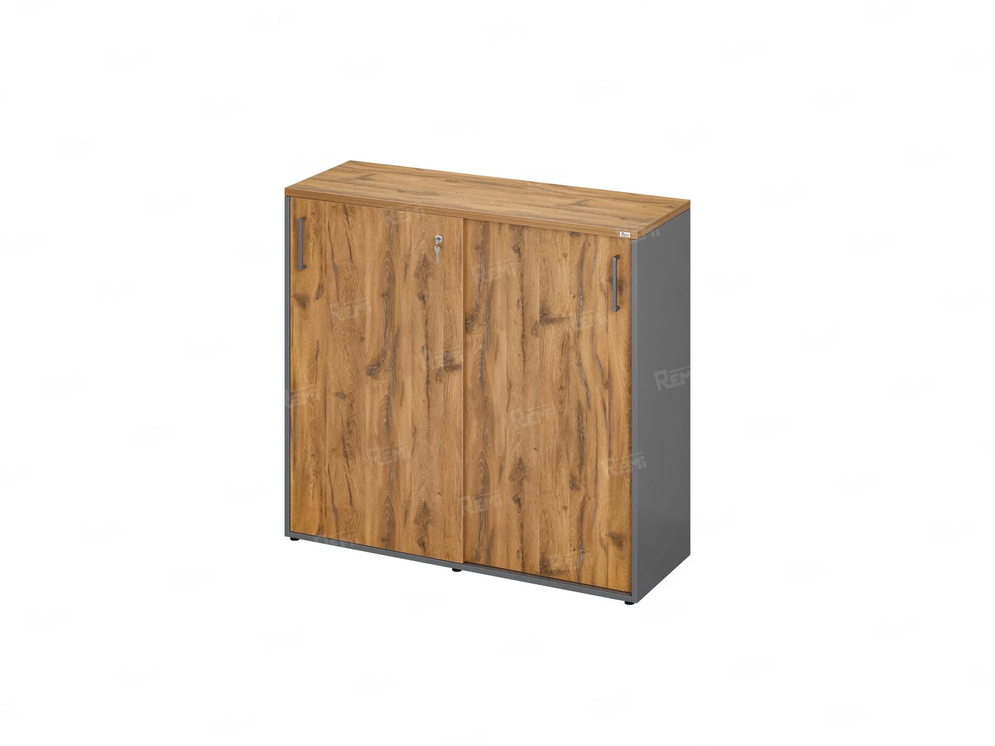 Низкий шкаф-купе, 3 полки, на регулируемых опорах 1200x420x1100 RM129-120x42 Дуб Юстус/Серый