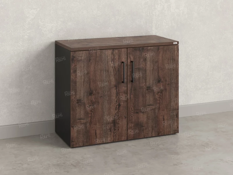 Шкаф низкий распашной, регулируемые опоры, 2 уровня 900x420x750 RM148-90x42 Дуб Апрельский шоколад/Черный