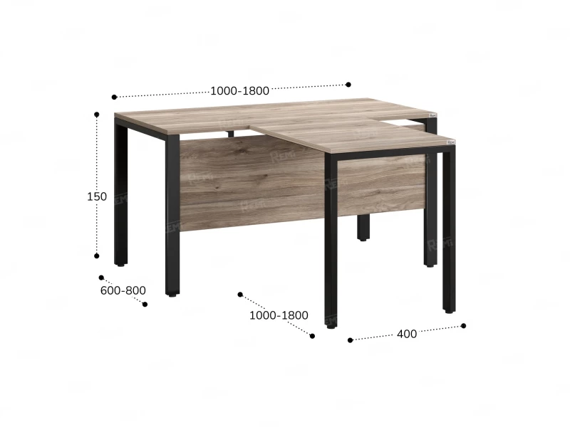 Стол с брифингом на П-образных опорах с экраном ЛДСП RM044-18x6 1800x2400x750 Дуб Маувелла/Черный
