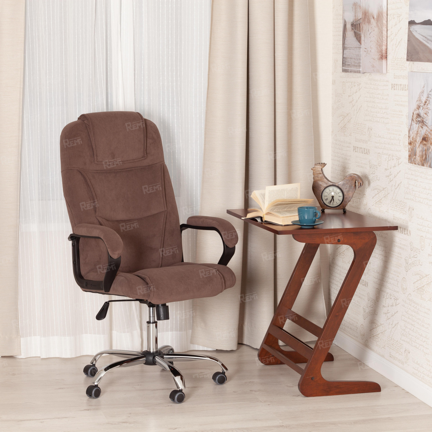 Кресло BERGAMO хром Коричневый/Коричневый, Флок (арт. 19372)