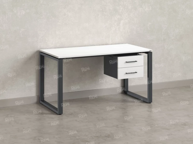 Стол прямой с подвесной тумбой 2 ящика, О-опора 1800x800x750 RM037-18x8 Белый/Серый