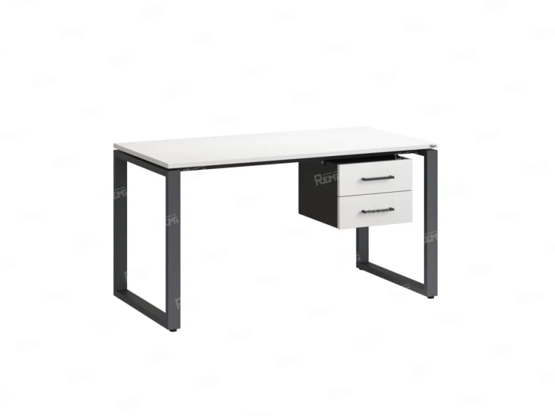Стол прямой с подвесной тумбой 2 ящика, О-опора 1800x800x750 RM037-18x8 Белый/Серый