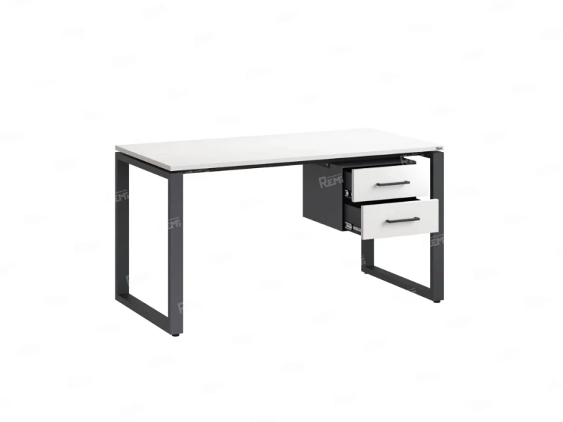 Стол прямой с подвесной тумбой 2 ящика, О-опора 1800x800x750 RM037-18x8 Белый/Серый