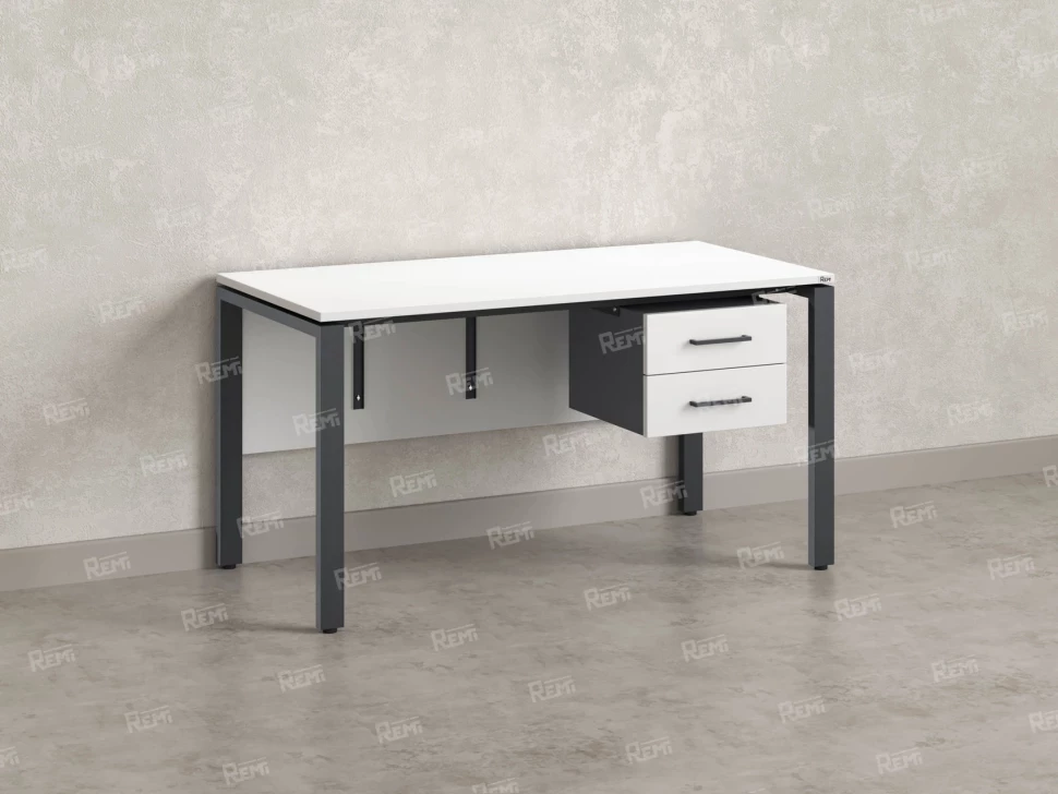 Стол прямой, подвесная тумба, ЛДСП экран, П-опора 1800x600x750 RM031-18x6 Белый/Серый