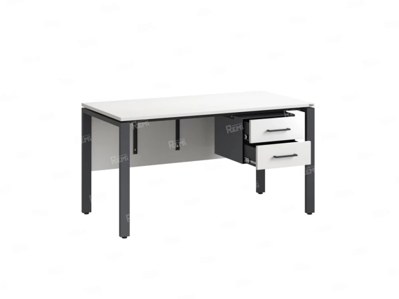 Стол прямой, подвесная тумба, ЛДСП экран, П-опора 1800x600x750 RM031-18x6 Белый/Серый