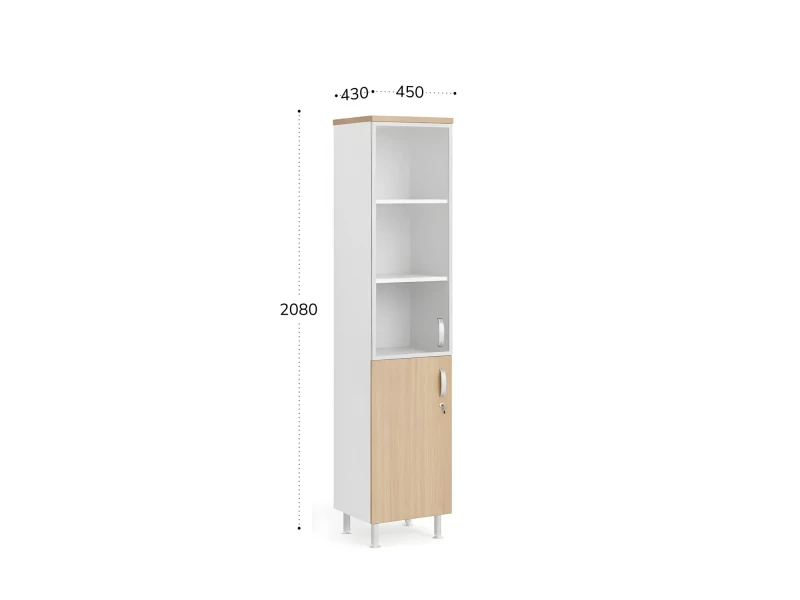 BRL RB061-45х43R Шкаф закрытый комби-ый, стекло в раме 5 уровней R 450х430х2080 Акация/Белый