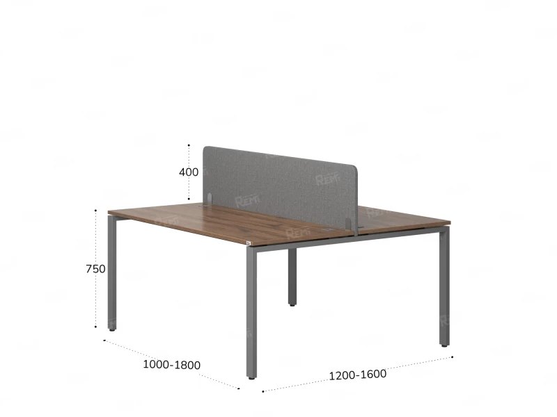 Бенч-система, 2 рабочих места, с одним тканевым экраном 1200x1200x750 RM165-1-12x12 Дуб Юстус/Серый