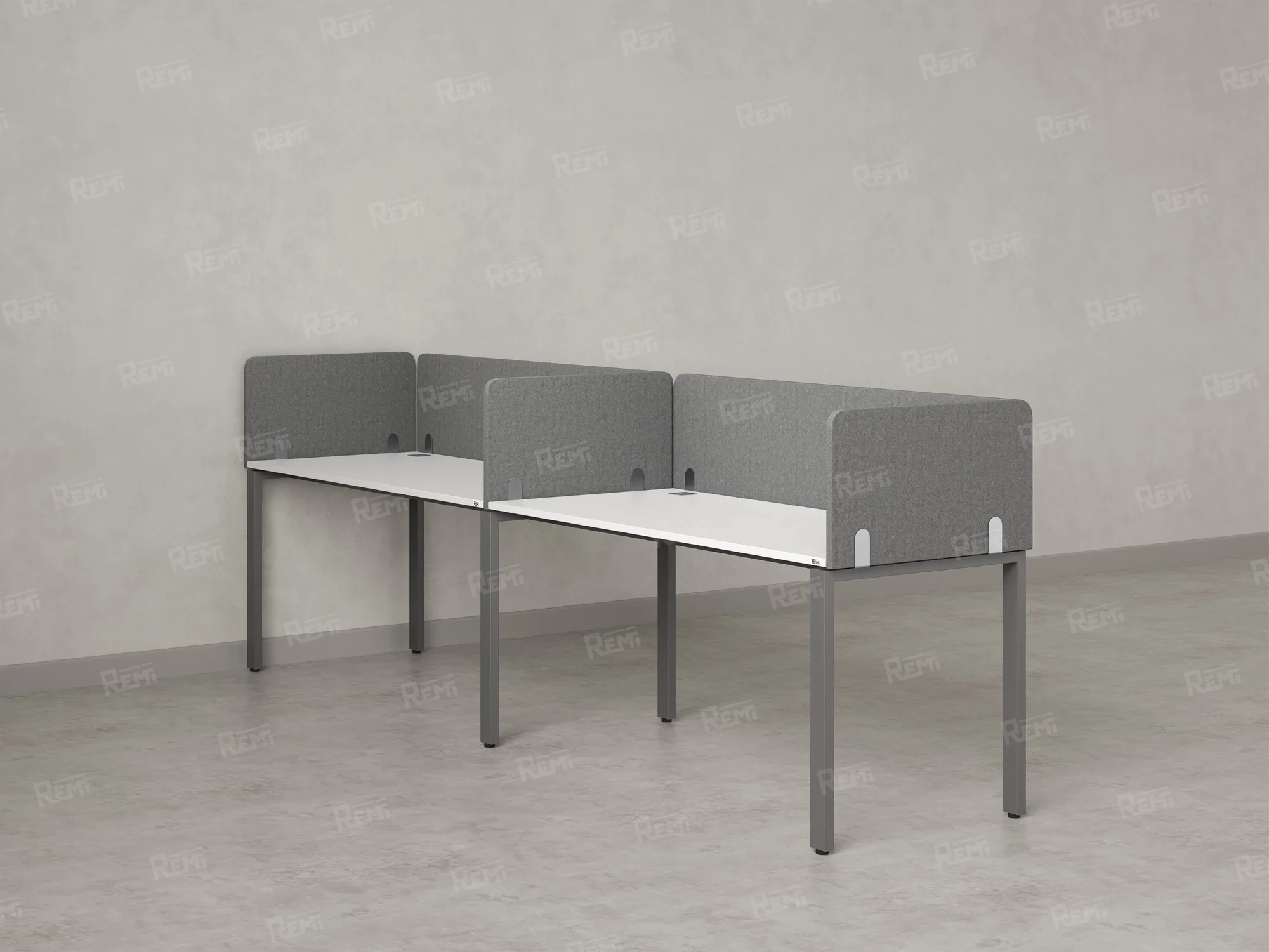 Бенч-система в 1 ряд, 2 рабочих места 5 тканевых экранов 2700x600x750 RM167-1-27x6 Белый/Серый