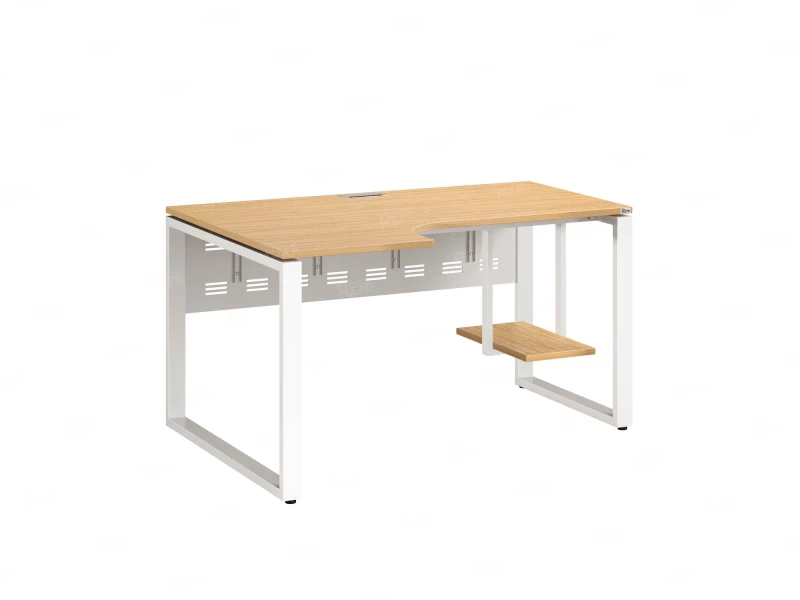 Стол угловой, экран металл, О-опора, левый 1800x700/900x750, RM056-18x7-9 Вяз Швейцарский светлый/Белый