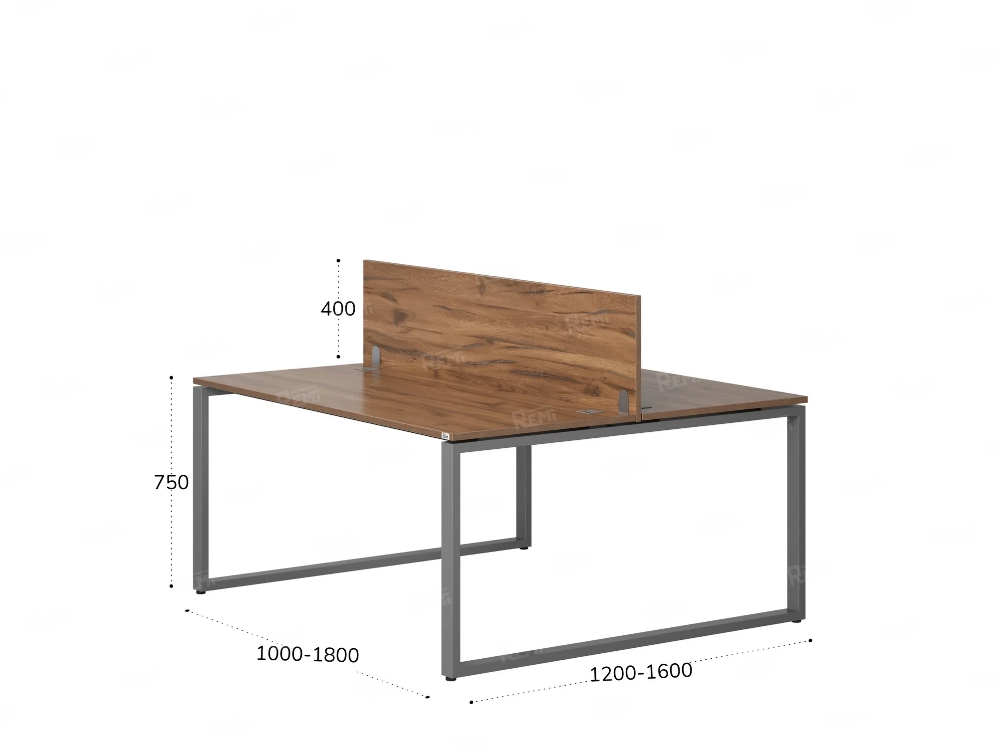 Бенч-система, 2 рабочих места, с одним экраном ЛДСП 1200x1200x750 RM169-2-12x12 Дуб Юстус/Серый