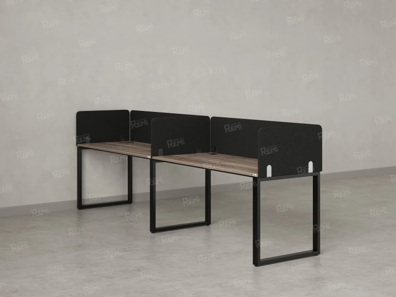 Бенч-система в 1 ряд, 2 рабочих места 5 тканевых экранов 3600x600x750 RM168-1-36x6 Дуб Маувелла/Черный