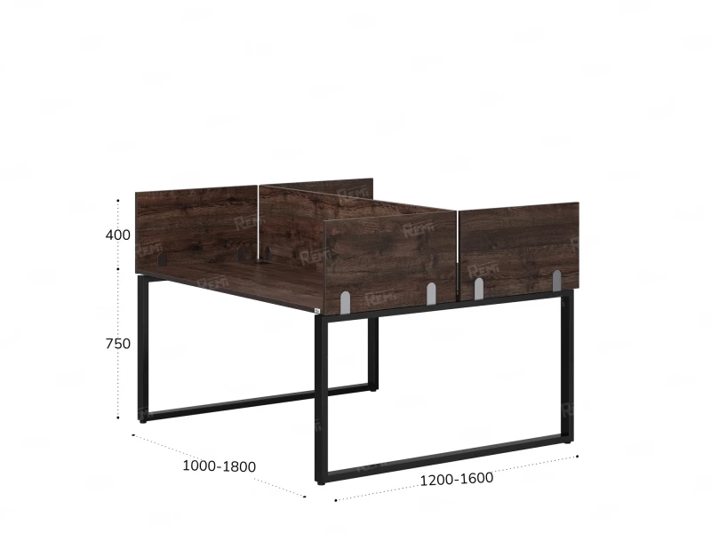 Бенч-система, 2 рабочих места, 5 ЛДСП экранов 1000x1200x750 RM169-4-10x12 Дуб Апрельский шоколад/Черный