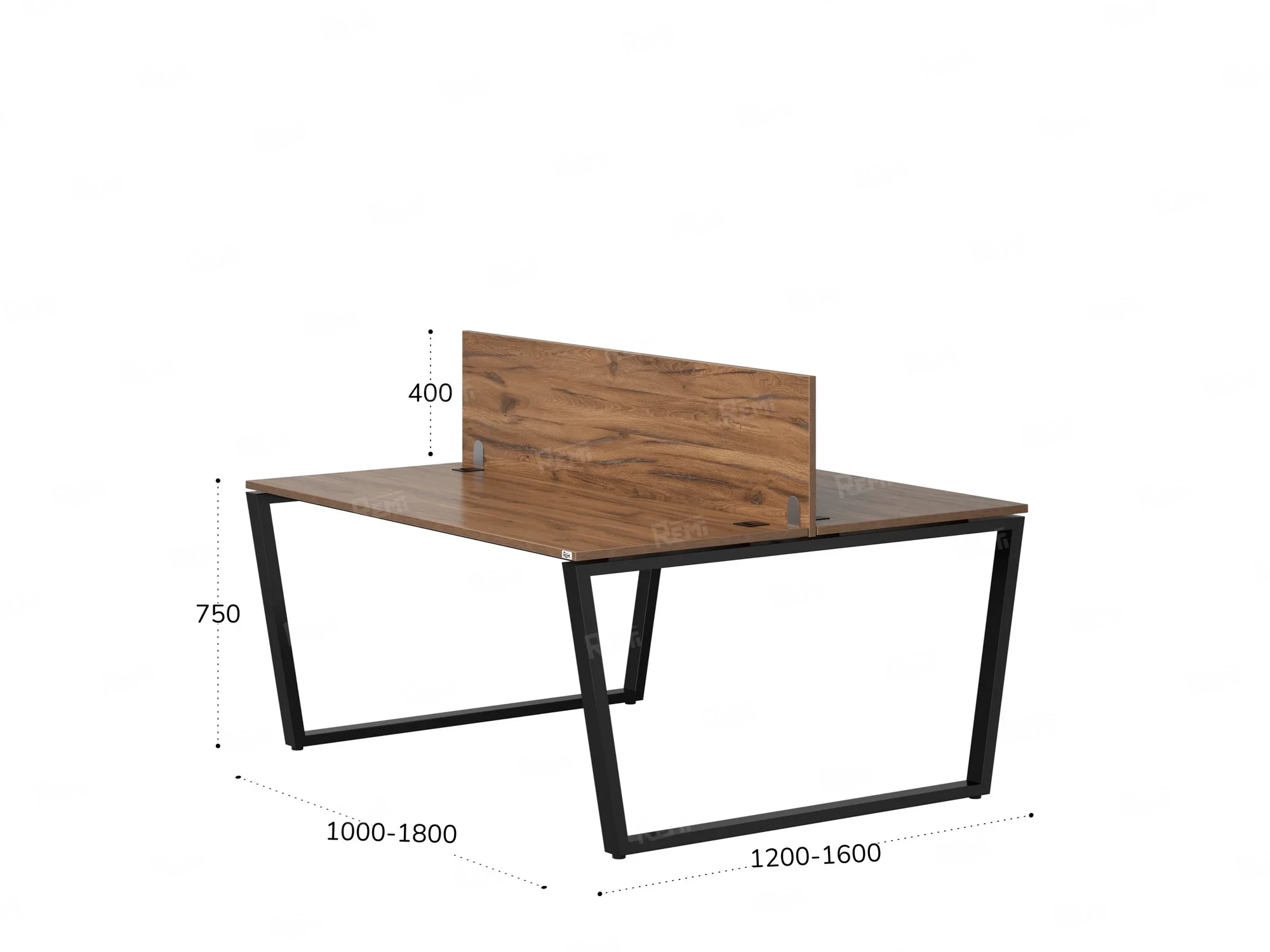 Бенч-система, 2 рабочих места, с одним экраном ЛДСП 1200x1200x750 RM172-2-12x12 Дуб Юстус/Черный