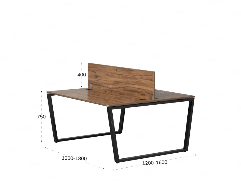 Бенч-система, 2 рабочих места, с одним экраном ЛДСП 1200x1200x750 RM172-2-12x12 Дуб Юстус/Черный